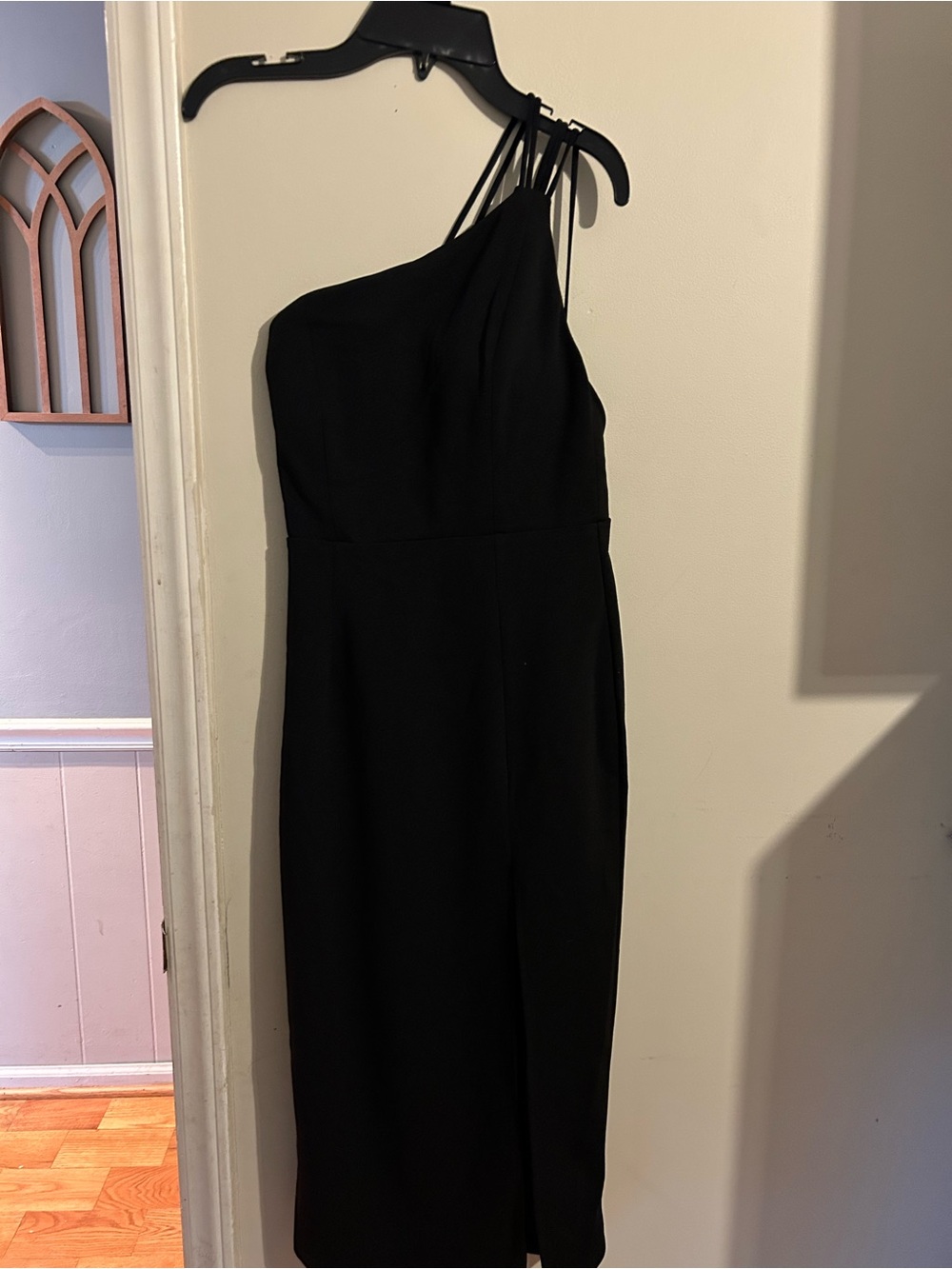 Hello Molly One-Shoulder Black Midi Dress with Strappy Detail